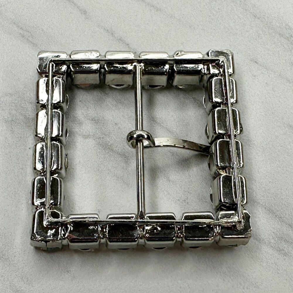 Square Rhinestone Silver Tone Belt Buckle - Picture 2 of 14